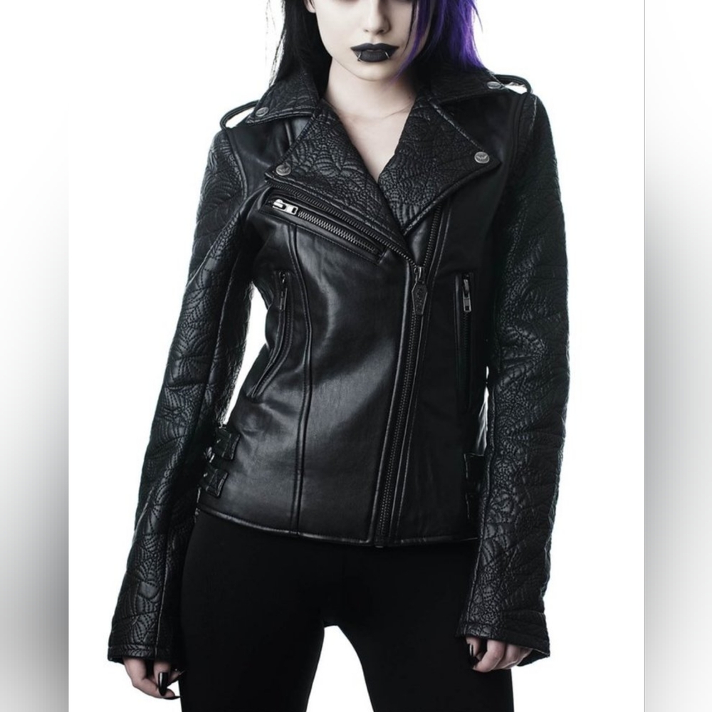 Killstar Graveyard Shift Spider Web Leather Jacket